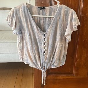 Tie Front Button Down Blue Cloud Tie Dye Top